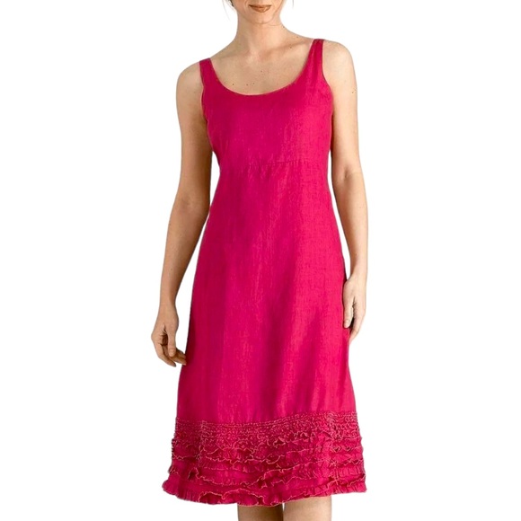 Eileen Fisher Dresses & Skirts - Eileen Fischer Irish Linen Pink Midi Ruffle Dress Sleeveless